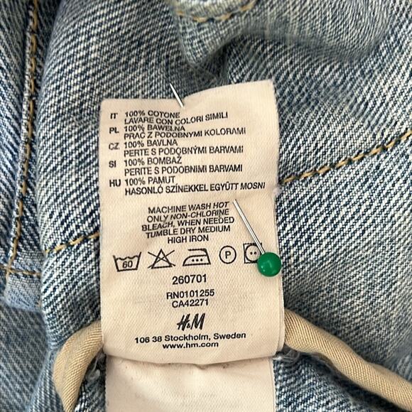 H&M LOGG Women's Denim Jacket Size 6 Distressed Blazer Pockets Utility - Picture 8 of 12